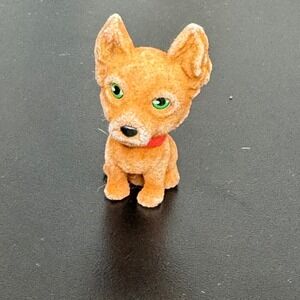 VTG Barbie Flocked Puppy Figurine Green Eyes Red Collar Cute Dog Collectible Toy